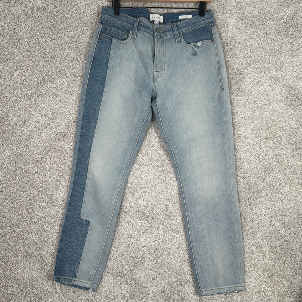 Frame Denim Le Garcon Patchwork Mid Rise Straight Jeans Size 25